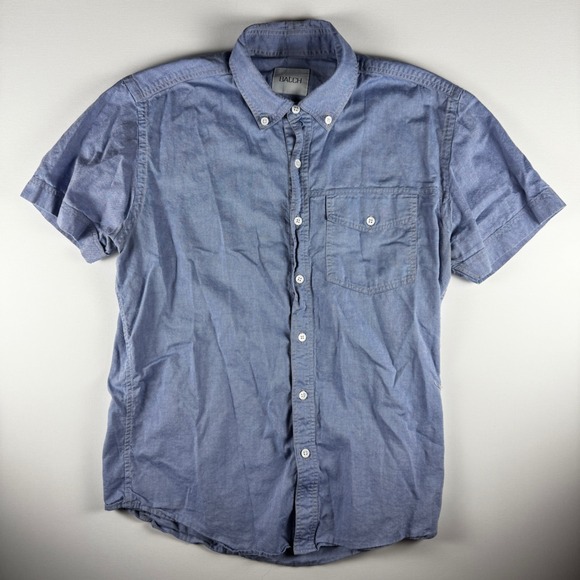 BATCH Mens Chambray Short Sleeve Button Down Shirt Casual Blue Medium - Picture 1 of 12